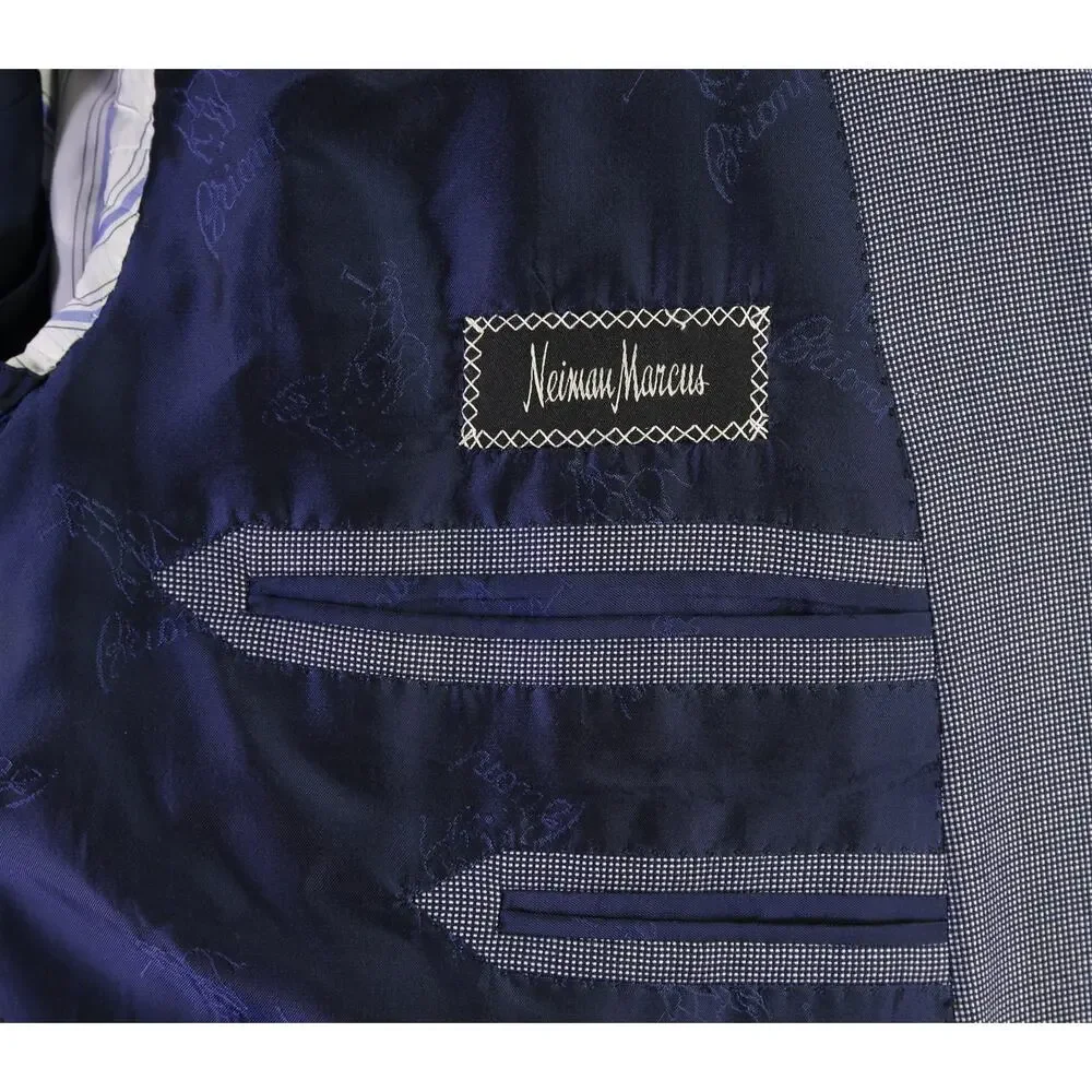 Brioni Recent Navy Blue Gray Tic Woven 100% Cashmere 2-Btn Blazer Jacket 46S